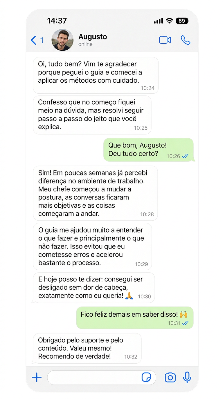 Conversa de WhatsApp com Augusto: conseguiu ser desligado sem dor de cabeça, exatamente como queria