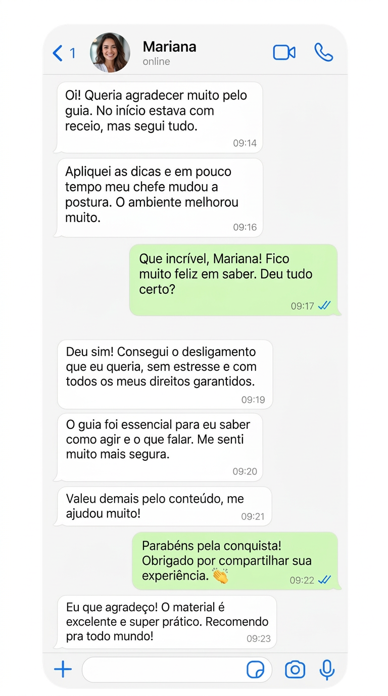 Conversa de WhatsApp com Mariana: conseguiu o desligamento que queria, sem estresse e com todos os direitos