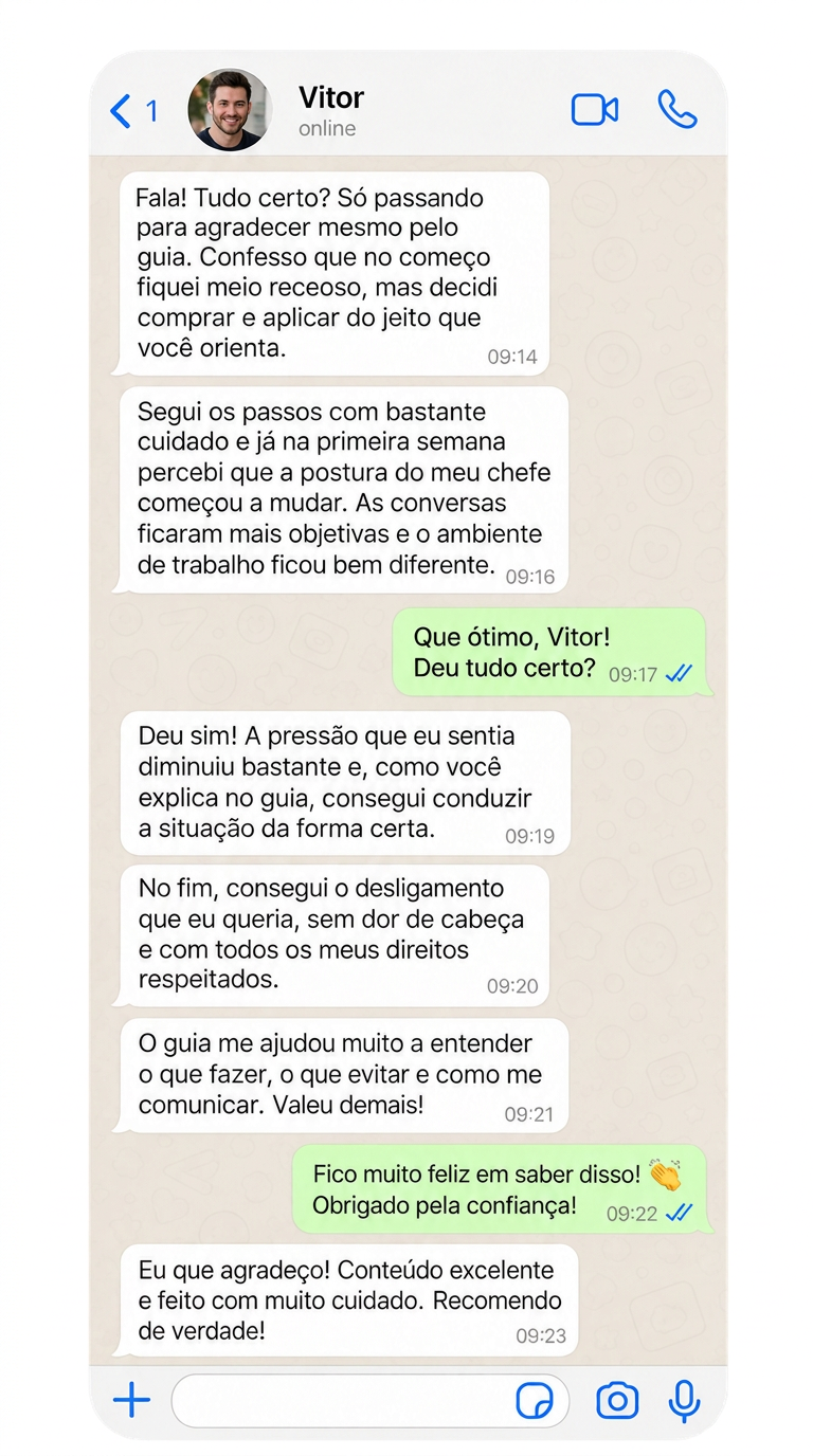 Conversa de WhatsApp com Vitor: conseguiu o desligamento sem dor de cabeça e com todos os direitos respeitados